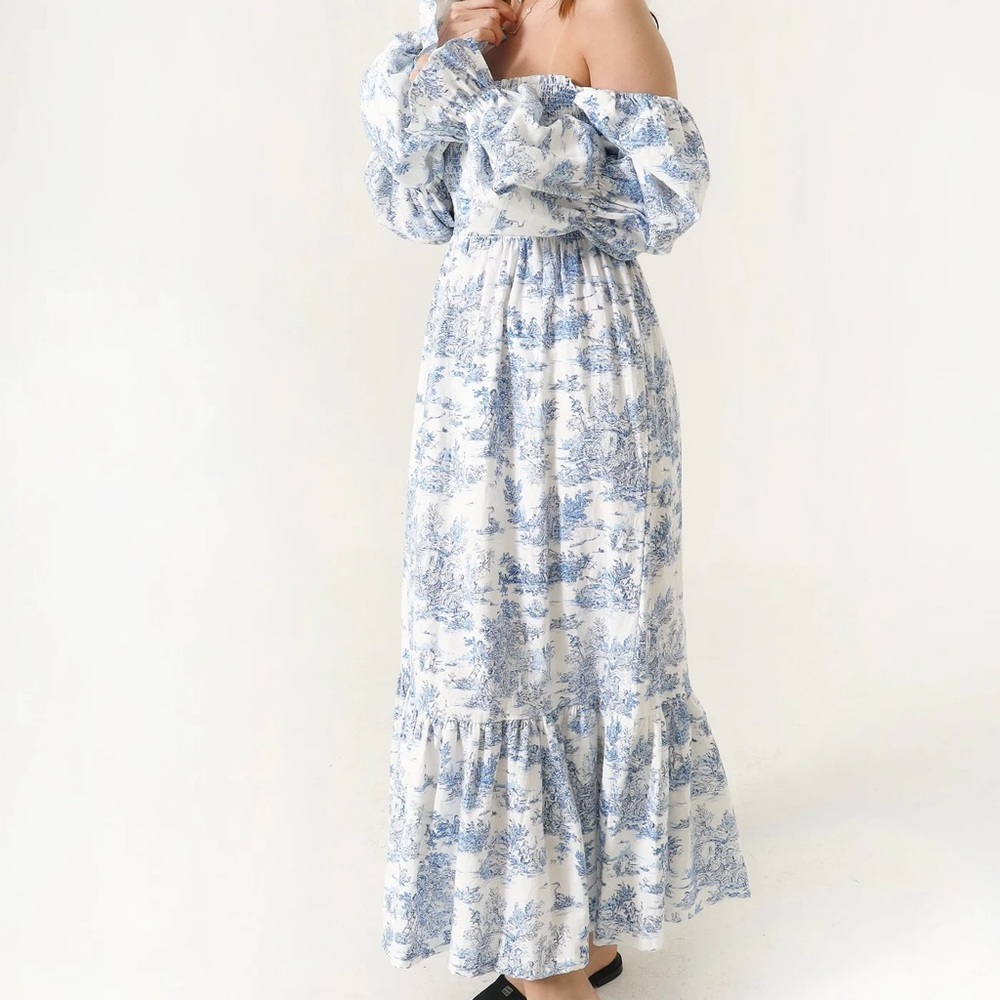 Nothing Fits But Long Sleeve Maxi Dress in Blue and White